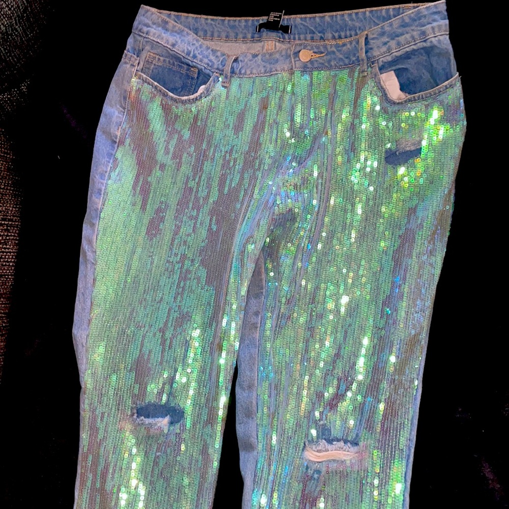 Blue sequin jeans brand new !